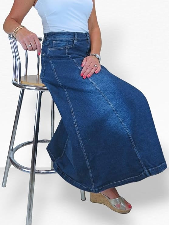 Women's Flared Stretch Denim Maxi Skirt TAC
