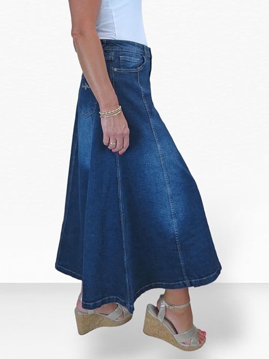 Women's Flared Stretch Denim Maxi Skirt TAC