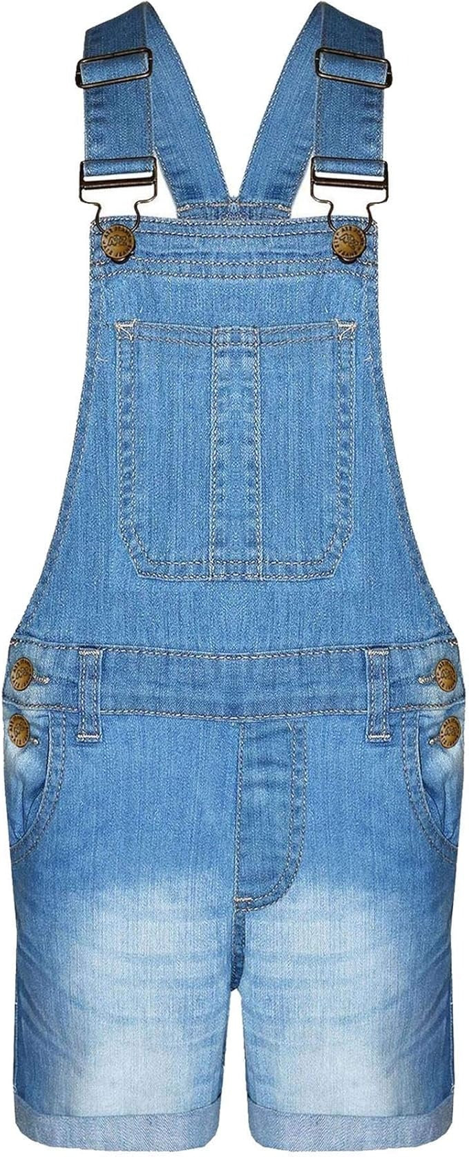 Kids Girls Dungaree Shorts Denim Stretch Jeans Jumpsuit Playsuit All In One TAC