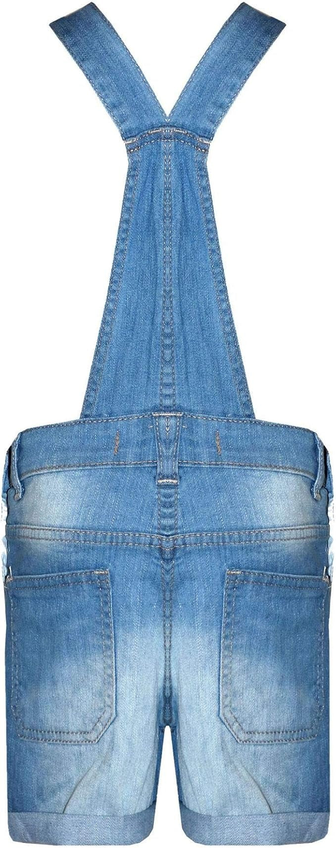 Kids Girls Dungaree Shorts Denim Stretch Jeans Jumpsuit Playsuit All In One TAC