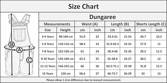 Kids Girls Dungaree Shorts Denim Stretch Jeans Jumpsuit Playsuit All In One TAC