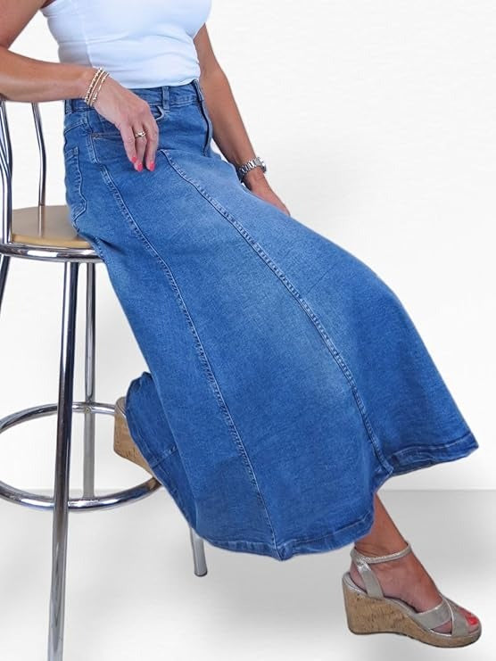 Women's Flared Stretch Denim Maxi Skirt TAC