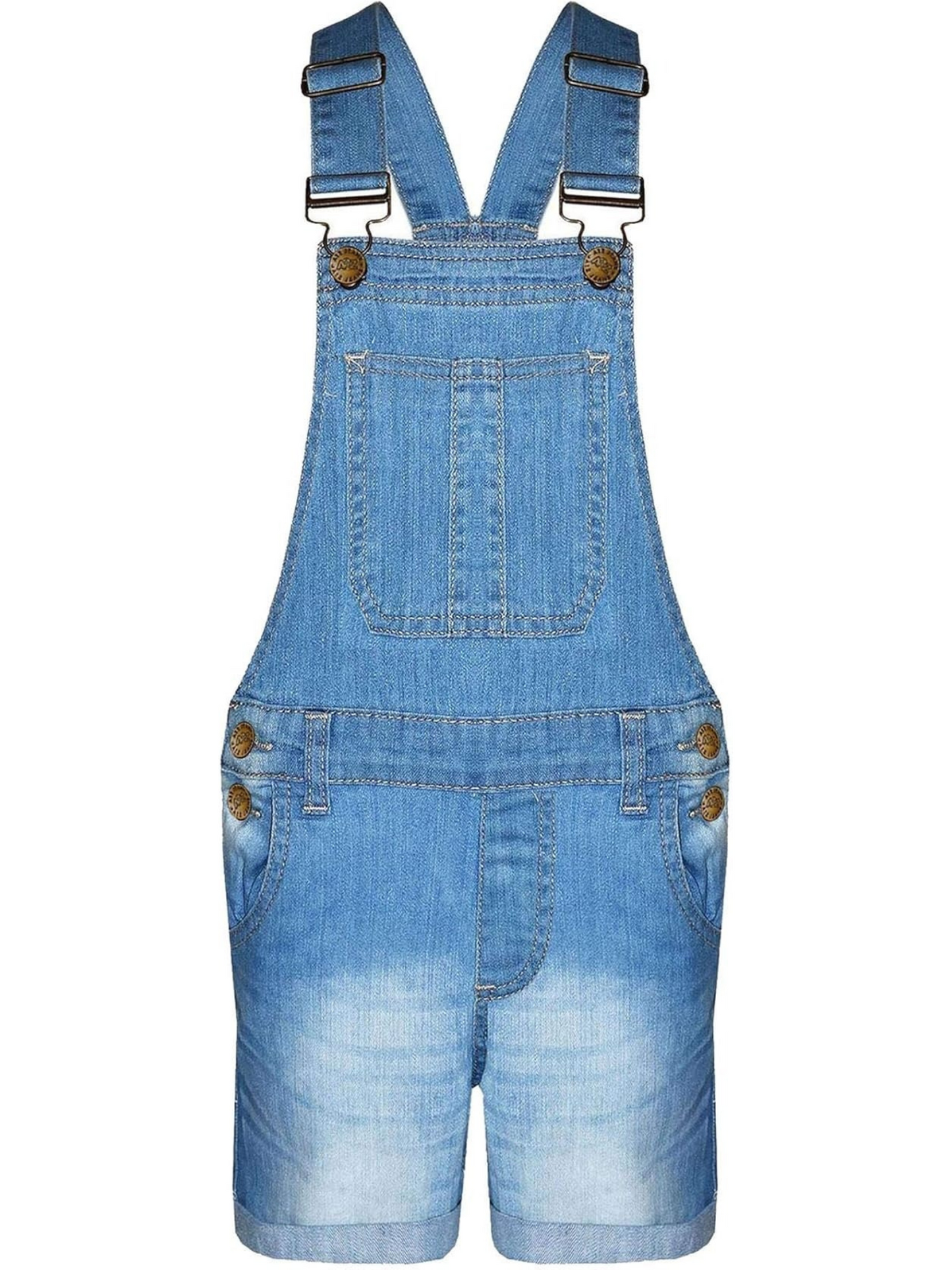 Kids Girls Dungaree Shorts Denim Stretch Jeans Jumpsuit Playsuit All In One TAC