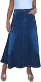 Women's Flared Stretch Denim Maxi Skirt TAC