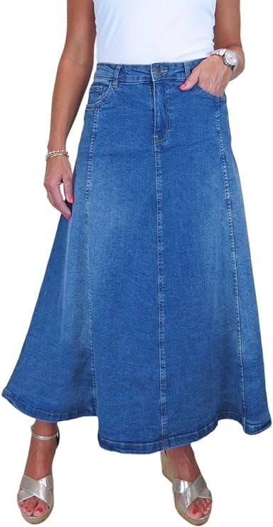 Women's Flared Stretch Denim Maxi Skirt TAC