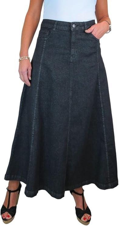 Women's Flared Stretch Denim Maxi Skirt TAC