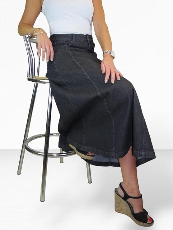Women's Flared Stretch Denim Maxi Skirt TAC