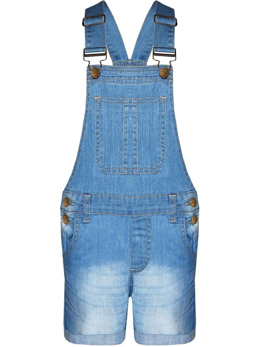 Kids Girls Dungaree Shorts Denim Stretch Jeans Jumpsuit Playsuit All In One TAC